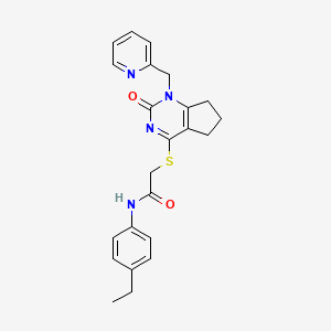 molecular formula C23H24N4O2S B2670529 N-(4-ethylphenyl)-2-((2-oxo-1-(pyridin-2-ylmethyl)-2,5,6,7-tetrahydro-1H-cyclopenta[d]pyrimidin-4-yl)thio)acetamide CAS No. 933204-36-5