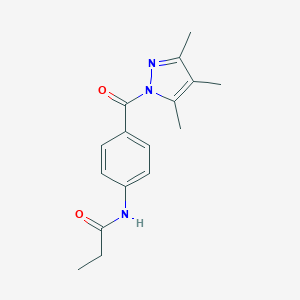 molecular formula C16H19N3O2 B267054 N-{4-[(3,4,5-trimethyl-1H-pyrazol-1-yl)carbonyl]phenyl}propanamide 