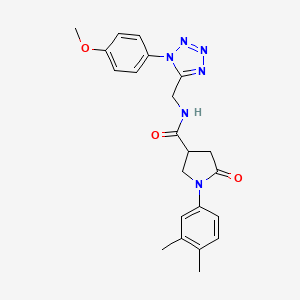 molecular formula C22H24N6O3 B2670540 1-(3,4-dimethylphenyl)-N-((1-(4-methoxyphenyl)-1H-tetrazol-5-yl)methyl)-5-oxopyrrolidine-3-carboxamide CAS No. 946308-28-7