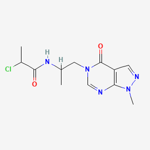molecular formula C12H16ClN5O2 B2670552 2-Chloro-N-[1-(1-methyl-4-oxopyrazolo[3,4-d]pyrimidin-5-yl)propan-2-yl]propanamide CAS No. 2411224-23-0