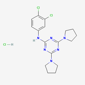 molecular formula C17H21Cl3N6 B2670583 N-(3,4-dichlorophenyl)-4,6-di(pyrrolidin-1-yl)-1,3,5-triazin-2-amine hydrochloride CAS No. 1179463-60-5