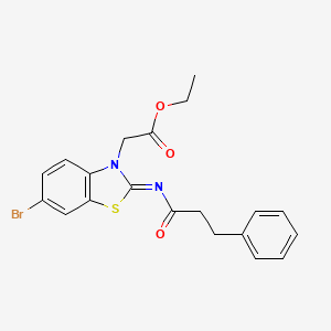 molecular formula C20H19BrN2O3S B2670593 (Z)-乙酸乙酯 2-(6-溴-2-((3-苯基丙酰)亚胺)苯并[d]噻唑-3(2H)-基)乙酸酯 CAS No. 865247-13-8