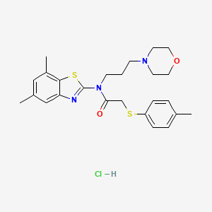 molecular formula C25H32ClN3O2S2 B2670614 N-(5,7-dimethylbenzo[d]thiazol-2-yl)-N-(3-morpholinopropyl)-2-(p-tolylthio)acetamide hydrochloride CAS No. 1330297-84-1