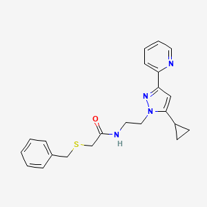 molecular formula C22H24N4OS B2670629 2-(benzylthio)-N-(2-(5-cyclopropyl-3-(pyridin-2-yl)-1H-pyrazol-1-yl)ethyl)acetamide CAS No. 1797674-22-6
