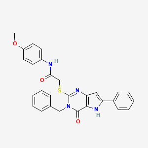 molecular formula C28H24N4O3S B2670638 2-((3-苄基-4-氧代-6-苯基-4,5-二氢-3H-吡咯并[3,2-d]嘧啶-2-基)硫代)-N-(4-甲氧基苯基)乙酰胺 CAS No. 1115286-36-6