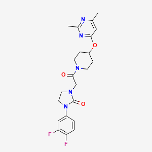 molecular formula C22H25F2N5O3 B2670641 1-(3,4-二氟苯基)-3-(2-(4-((2,6-二甲基嘧啶-4-基)氧基)哌啶-1-基)-2-氧代乙基)咪唑并-2-酮 CAS No. 2034498-09-2