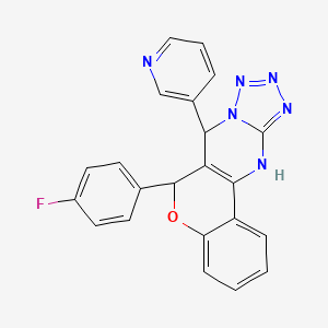 molecular formula C22H15FN6O B2670659 6-(4-氟苯基)-7-(吡啶-3-基)-7,12-二氢-6H-香豆素[4,3-d]噻唑并[1,5-a]嘧啶 CAS No. 923146-91-2