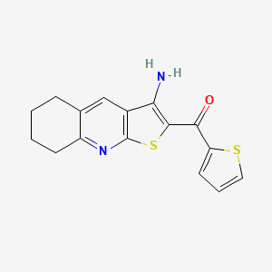 molecular formula C16H14N2OS2 B2670662 (3-Amino-5,6,7,8-tetrahydrothieno[2,3-b]quinolin-2-yl)(thiophen-2-yl)methanone CAS No. 850782-24-0