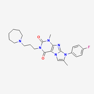 molecular formula C24H29FN6O2 B2670666 3-(3-(azepan-1-yl)propyl)-8-(4-fluorophenyl)-1,7-dimethyl-1H-imidazo[2,1-f]purine-2,4(3H,8H)-dione CAS No. 923257-80-1