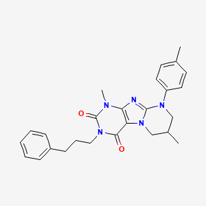molecular formula C26H29N5O2 B2670678 1,7-dimethyl-9-(4-methylphenyl)-3-(3-phenylpropyl)-7,8-dihydro-6H-purino[7,8-a]pyrimidine-2,4-dione CAS No. 848064-26-6