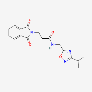 molecular formula C17H18N4O4 B2670679 3-(1,3-dioxoisoindolin-2-yl)-N-((3-isopropyl-1,2,4-oxadiazol-5-yl)methyl)propanamide CAS No. 2034230-22-1