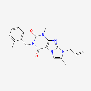 molecular formula C20H21N5O2 B2670708 8-allyl-1,7-dimethyl-3-(2-methylbenzyl)-1H-imidazo[2,1-f]purine-2,4(3H,8H)-dione CAS No. 887464-59-7
