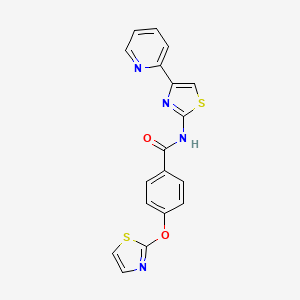 molecular formula C18H12N4O2S2 B2670716 N-(4-(吡啶-2-基)噻唑-2-基)-4-(噻唑-2-基氧基)苯甲酰胺 CAS No. 2034274-73-0