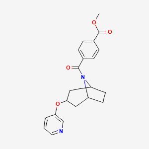 molecular formula C21H22N2O4 B2670720 methyl 4-((1R,5S)-3-(pyridin-3-yloxy)-8-azabicyclo[3.2.1]octane-8-carbonyl)benzoate CAS No. 2108723-19-7