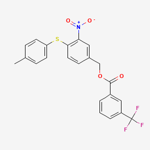 molecular formula C22H16F3NO4S B2670728 4-[(4-Methylphenyl)sulfanyl]-3-nitrobenzyl 3-(trifluoromethyl)benzenecarboxylate CAS No. 320424-06-4