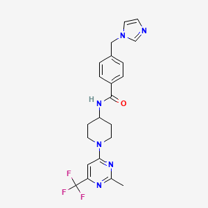 molecular formula C22H23F3N6O B2670734 4-((1H-imidazol-1-yl)methyl)-N-(1-(2-methyl-6-(trifluoromethyl)pyrimidin-4-yl)piperidin-4-yl)benzamide CAS No. 2034438-67-8