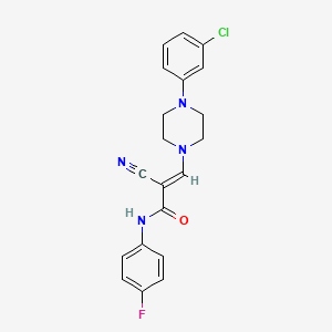 molecular formula C20H18ClFN4O B2670741 (E)-3-(4-(3-chlorophenyl)piperazin-1-yl)-2-cyano-N-(4-fluorophenyl)acrylamide CAS No. 885182-00-3