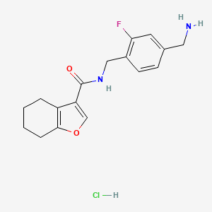molecular formula C17H20ClFN2O2 B2670742 N-[[4-(Aminomethyl)-2-fluorophenyl]methyl]-4,5,6,7-tetrahydro-1-benzofuran-3-carboxamide;hydrochloride CAS No. 2418719-10-3