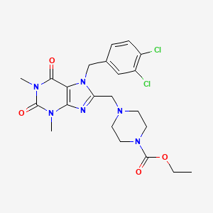 molecular formula C22H26Cl2N6O4 B2670744 Ethyl 4-[[7-[(3,4-dichlorophenyl)methyl]-1,3-dimethyl-2,6-dioxopurin-8-yl]methyl]piperazine-1-carboxylate CAS No. 877818-20-7