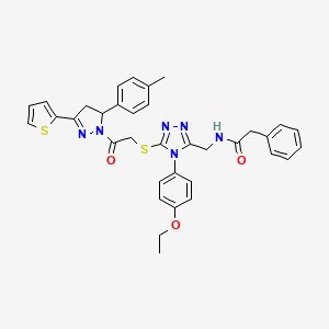 molecular formula C35H34N6O3S2 B2670765 N-[[4-(4-ethoxyphenyl)-5-[2-[3-(4-methylphenyl)-5-thiophen-2-yl-3,4-dihydropyrazol-2-yl]-2-oxoethyl]sulfanyl-1,2,4-triazol-3-yl]methyl]-2-phenylacetamide CAS No. 362505-91-7
