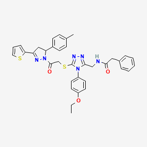 molecular formula C35H34N6O3S2 B2670765 N-[[4-(4-乙氧基苯基)-5-[2-[3-(4-甲基苯基)-5-硫代苯并[2,3-d]嘧啶-7-基]-2-氧代乙基]硫代-1,2,4-三唑-3-基]甲基]-2-苯乙酰胺 CAS No. 362505-91-7