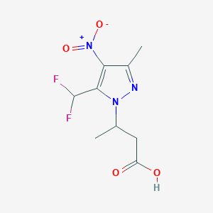 molecular formula C9H11F2N3O4 B2670775 3-[5-(Difluoromethyl)-3-methyl-4-nitropyrazol-1-yl]butanoic acid CAS No. 1946812-50-5