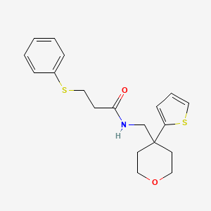 molecular formula C19H23NO2S2 B2670776 3-(phenylthio)-N-((4-(thiophen-2-yl)tetrahydro-2H-pyran-4-yl)methyl)propanamide CAS No. 1207002-44-5