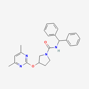 molecular formula C24H26N4O2 B2670779 N-苯甲基-3-((4,6-二甲基嘧啶-2-基)氧基)吡咯啉-1-甲酰胺 CAS No. 2034475-96-0