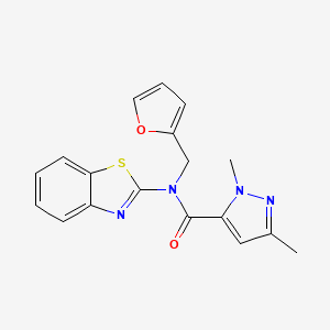 molecular formula C18H16N4O2S B2670781 N-(benzo[d]thiazol-2-yl)-N-(furan-2-ylmethyl)-1,3-dimethyl-1H-pyrazole-5-carboxamide CAS No. 1013795-26-0