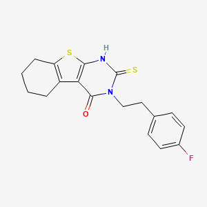 molecular formula C18H17FN2OS2 B2670791 4-[2-(4-Fluorophenyl)ethyl]-5-sulfanyl-8-thia-4,6-diazatricyclo[7.4.0.0^{2,7}]trideca-1(9),2(7),5-trien-3-one CAS No. 571155-96-9