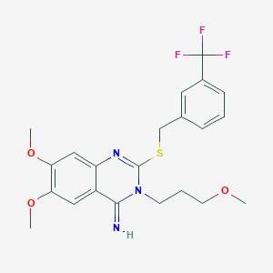 molecular formula C22H24F3N3O3S B2670811 6,7-二甲氧基-3-(3-甲氧基丙基)-2-{[3-(三氟甲基)苯基]硫基}-4(3H)-喹唑啉胺 CAS No. 439096-39-6