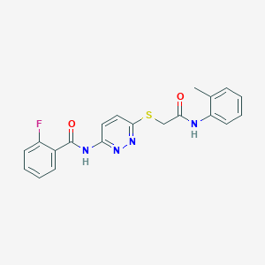 molecular formula C20H17FN4O2S B2670812 2-氟-N-(6-((2-氧代-2-(邻甲苯氨基)乙基)硫基)吡啶并[1,2-a]吡嗪-3-基)苯甲酰胺 CAS No. 1021060-74-1