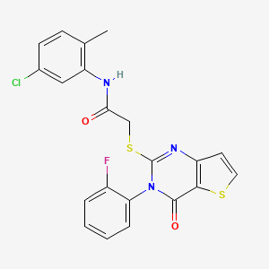 molecular formula C21H15ClFN3O2S2 B2670847 N-(5-chloro-2-methylphenyl)-2-{[3-(2-fluorophenyl)-4-oxo-3,4-dihydrothieno[3,2-d]pyrimidin-2-yl]sulfanyl}acetamide CAS No. 1260622-20-5