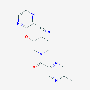 molecular formula C16H16N6O2 B2670849 3-((1-(5-甲基吡嗪-2-甲酰)哌啶-3-基)氧基)吡嗪-2-甲腈 CAS No. 2034504-29-3