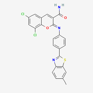 (2Z)-6,8-dichloro-2-{[4-(6-methyl-1,3-benzothiazol-2-yl)phenyl]imino}-2H-chromene-3-carboxamide
