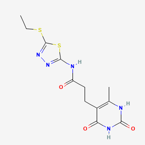 molecular formula C12H15N5O3S2 B2670991 N-(5-(ethylthio)-1,3,4-thiadiazol-2-yl)-3-(6-methyl-2,4-dioxo-1,2,3,4-tetrahydropyrimidin-5-yl)propanamide CAS No. 1105202-28-5