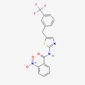 molecular formula C18H12F3N3O3S B2671004 2-Nitro-N-(5-(3-(trifluoromethyl)benzyl)-1,3-thiazol-2-YL)benzamide CAS No. 303093-64-3