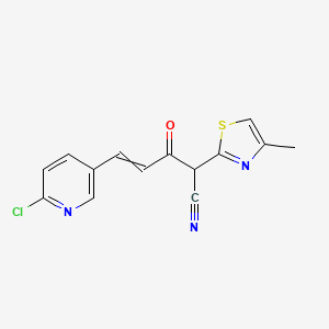 molecular formula C14H10ClN3OS B2671017 5-(6-Chloropyridin-3-yl)-2-(4-methyl-1,3-thiazol-2-yl)-3-oxopent-4-enenitrile CAS No. 1428118-99-3