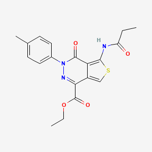 molecular formula C19H19N3O4S B2671026 乙酸3-(4-甲基苯基)-4-氧代-5-(丙酰胺基)噻吩[3,4-d]吡啶-1-羧酸乙酯 CAS No. 851947-80-3