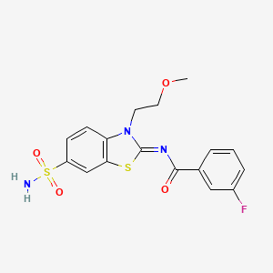 3-fluoro-N-[3-(2-methoxyethyl)-6-sulfamoyl-1,3-benzothiazol-2-ylidene]benzamide