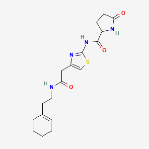 molecular formula C18H24N4O3S B2671058 N-(4-(2-((2-(cyclohex-1-en-1-yl)ethyl)amino)-2-oxoethyl)thiazol-2-yl)-5-oxopyrrolidine-2-carboxamide CAS No. 1104729-17-0