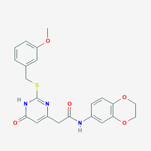 molecular formula C22H21N3O5S B2671059 N-(2,3-dihydrobenzo[b][1,4]dioxin-6-yl)-2-(2-((3-methoxybenzyl)thio)-6-oxo-1,6-dihydropyrimidin-4-yl)acetamide CAS No. 1171376-50-3