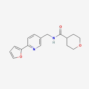 molecular formula C16H18N2O3 B2671069 N-((6-(furan-2-yl)pyridin-3-yl)methyl)tetrahydro-2H-pyran-4-carboxamide CAS No. 2034475-37-9