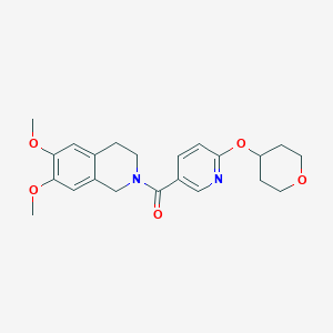 molecular formula C22H26N2O5 B2671071 (6,7-dimethoxy-3,4-dihydroisoquinolin-2(1H)-yl)(6-((tetrahydro-2H-pyran-4-yl)oxy)pyridin-3-yl)methanone CAS No. 2034621-06-0