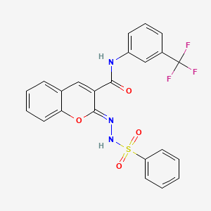 molecular formula C23H16F3N3O4S B2671078 (2Z)-2-(苯磺酰肼基)-N-[3-(三氟甲基)苯基]香豆素-3-甲酰胺 CAS No. 866349-28-2