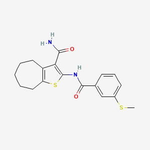 molecular formula C18H20N2O2S2 B2671089 2-(3-(甲硫基)苯甲酰胺)-5,6,7,8-四氢-4H-环庚并[b]噻吩-3-羧酰胺 CAS No. 896339-42-7