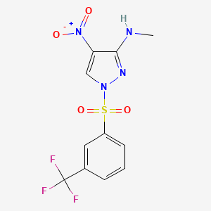 molecular formula C11H9F3N4O4S B2671124 N-methyl-4-nitro-1-{[3-(trifluoromethyl)phenyl]sulfonyl}-1H-pyrazol-3-amine CAS No. 318517-46-3