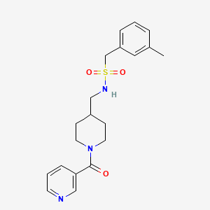 molecular formula C20H25N3O3S B2671140 N-((1-烟酰基哌啶-4-基)甲基)-1-(间甲苯基)甲磺酰胺 CAS No. 1396809-96-3