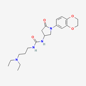 molecular formula C20H30N4O4 B2671148 1-(3-(Diethylamino)propyl)-3-(1-(2,3-dihydrobenzo[b][1,4]dioxin-6-yl)-5-oxopyrrolidin-3-yl)urea CAS No. 894037-80-0