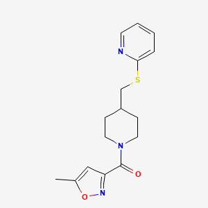 molecular formula C16H19N3O2S B2671152 (5-Methylisoxazol-3-yl)(4-((pyridin-2-ylthio)methyl)piperidin-1-yl)methanone CAS No. 1421476-98-3